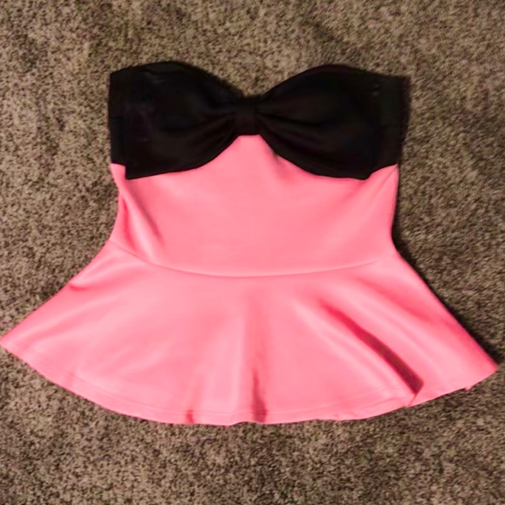 pink with black bow top. size medium